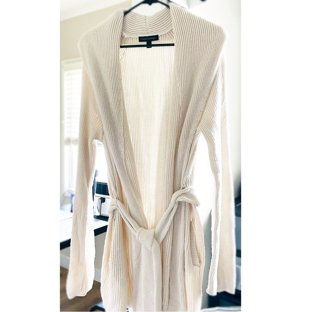 Banana Republic Open-Front Knit Cardigan with Belt - Cream
